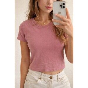 Foundationals Baby Tee Pink Fitted Y2K Minimalist USA Organic Cotton Y2K Basics